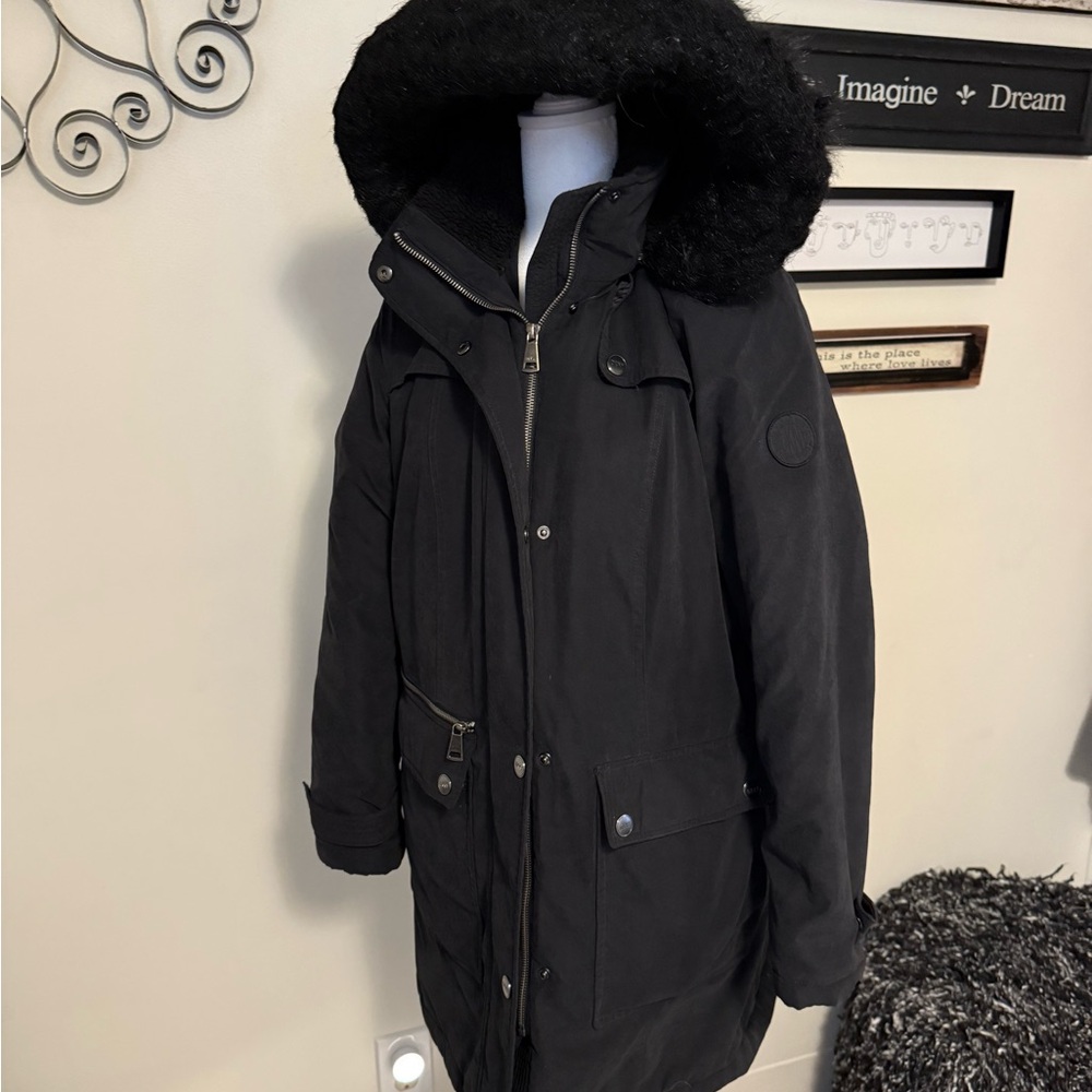 DKNY Black Hooded Puffer Jacket